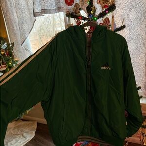 Adidas Forest Green Windbreaker with White Accents